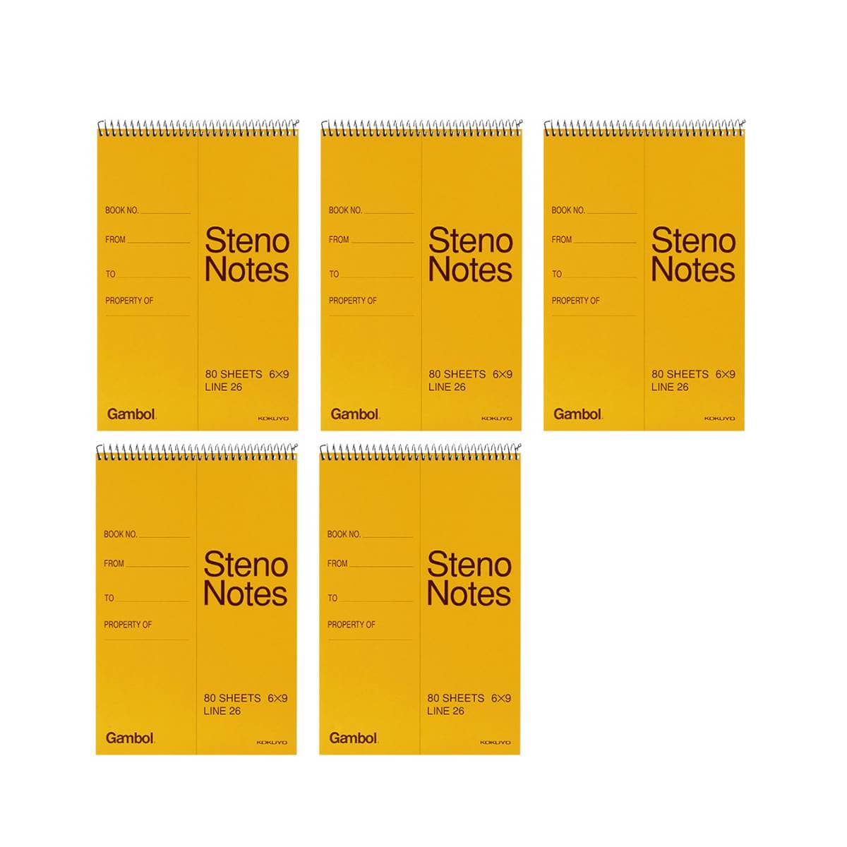 Top Spiral Steno Pads, Pack of 5 - Golden Yellow, A5 (228 x 152 mm)