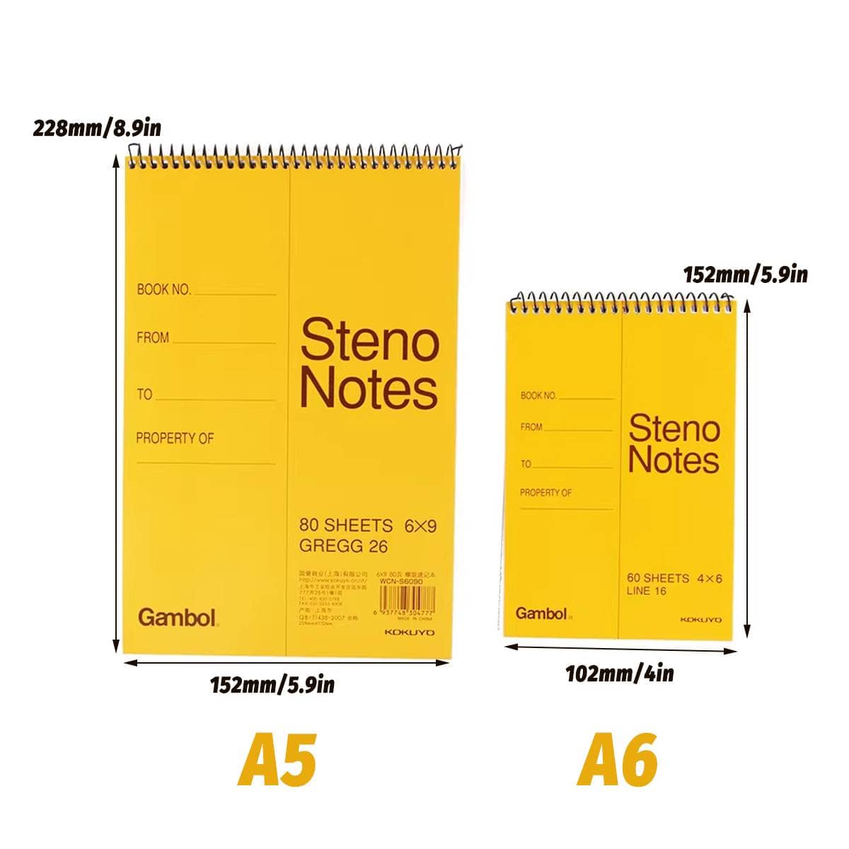 Top Spiral Steno Pads, Pack of 5 - Golden Yellow, A5 (228 x 152 mm) - view 4