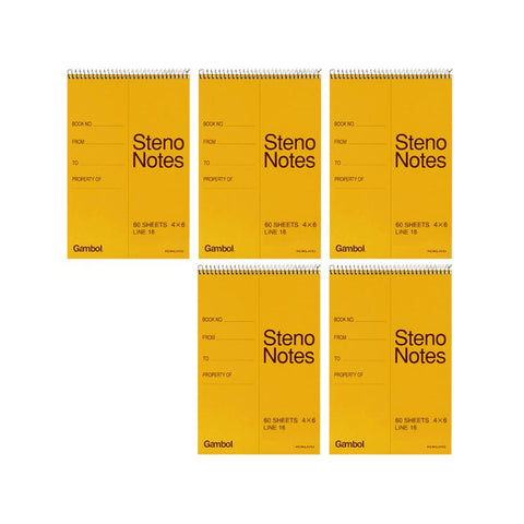 Top Spiral Steno Pads, Pack of 5 - Golden Yellow, A6 (152 x 102 mm)