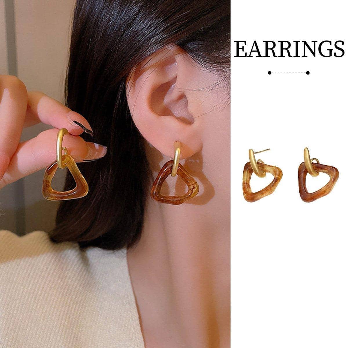 Tortoiseshell Acrylic Earrings for Women, Irregular Caramel Design