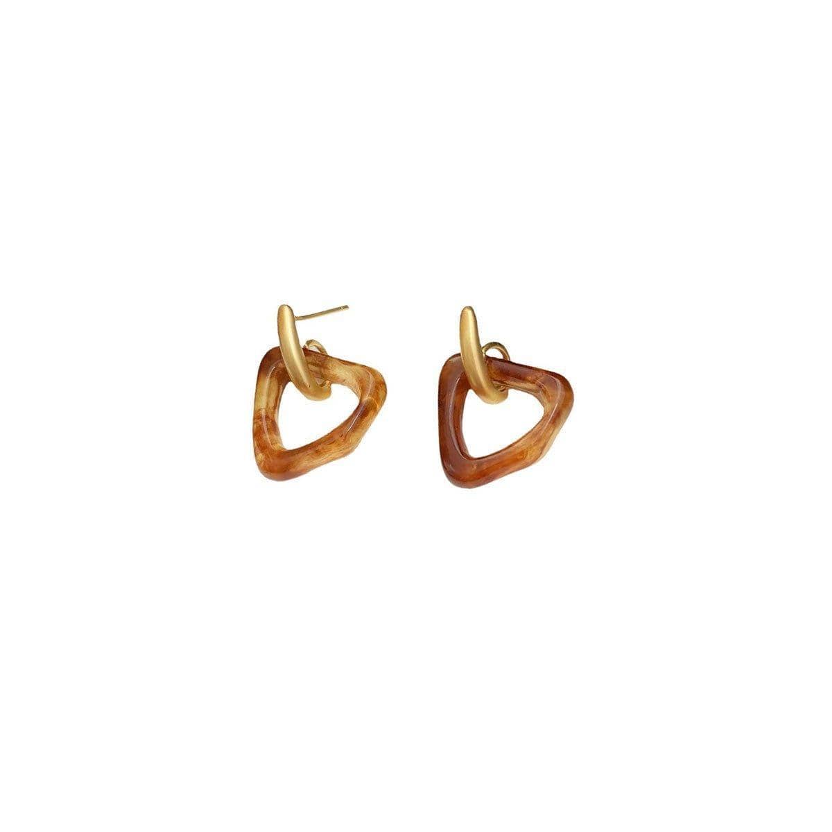 Tortoiseshell Acrylic Earrings for Women, Irregular Caramel Design - view 2