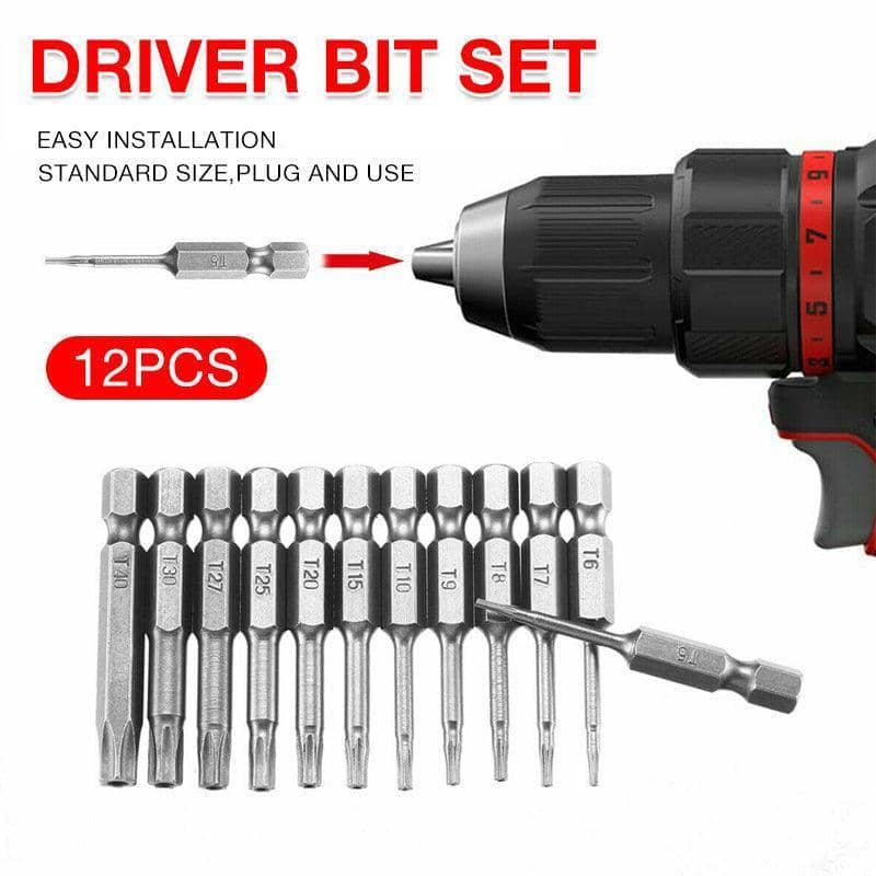 Torx Screwdriver Bit Set, S2 Steel, 50 mm, Pack of 12