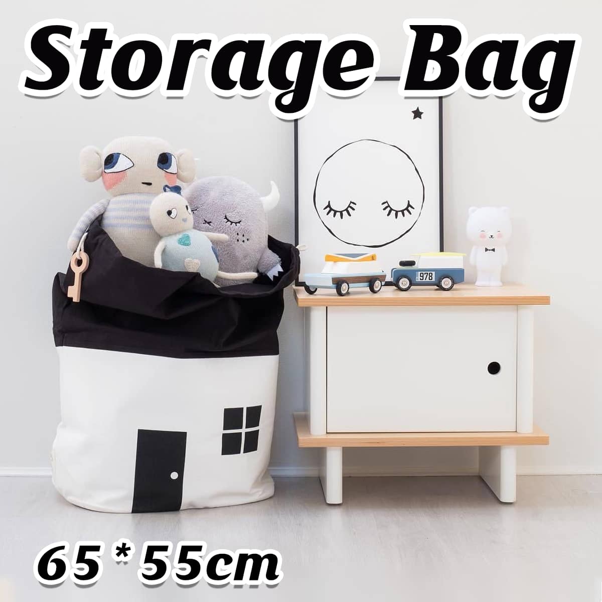 Toy Storage Bag, Large Cotton Canvas Washable Clothes Organiser Basket