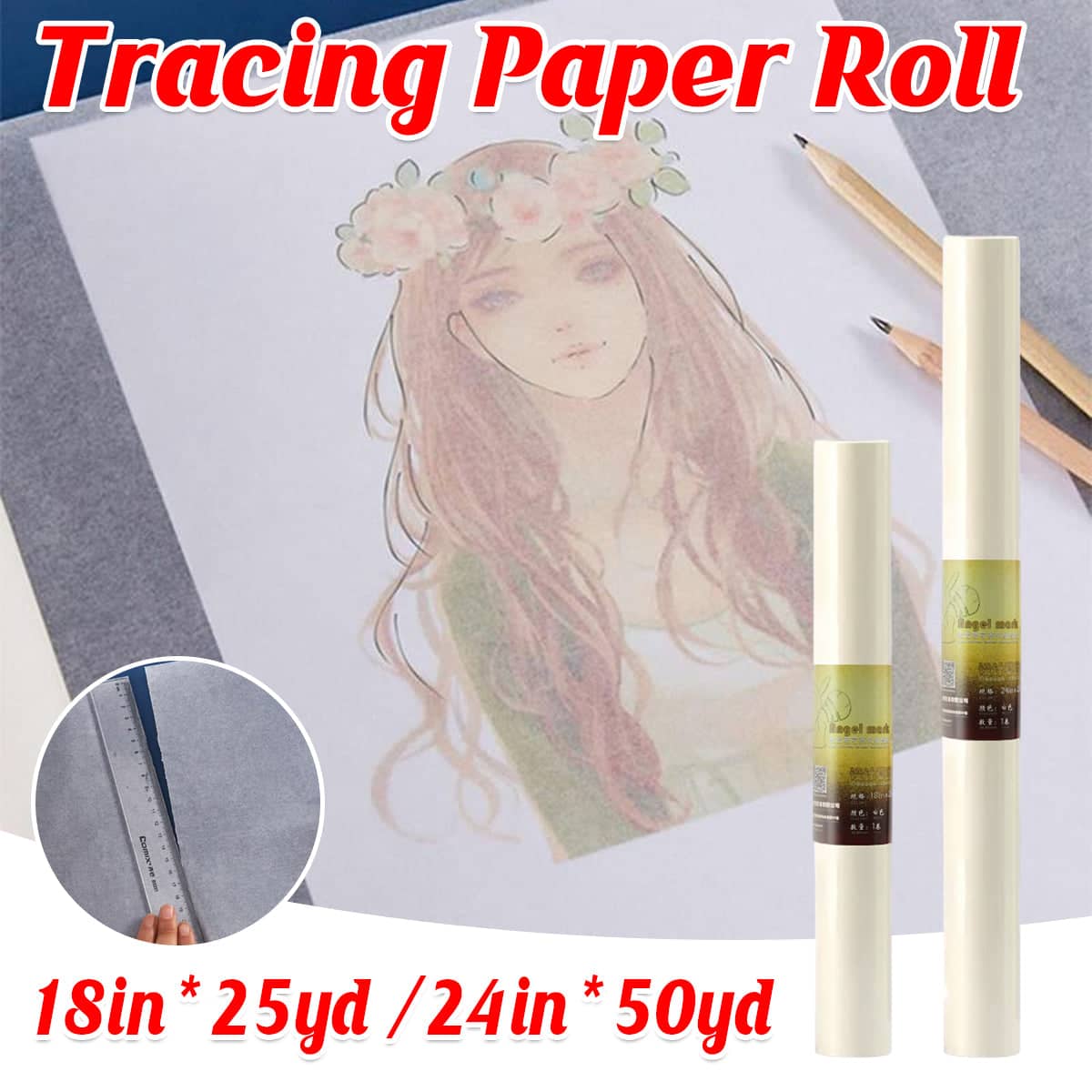 Tracing Paper Roll for Drawing and Copying, Translucent Sketching - 18 in (44.5 cm) - view 2