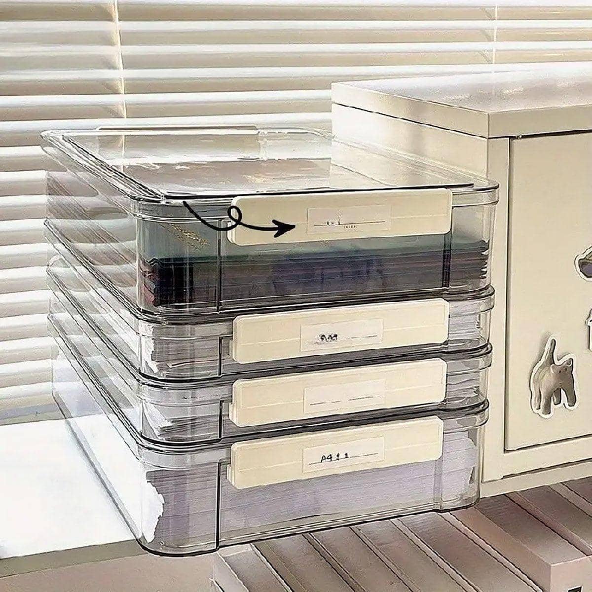 Transparent A4 Plastic File Storage Box - Small, 34.7 x 23.4 x 3.5 cm - view 5