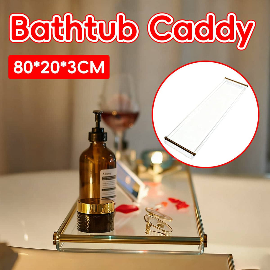 Transparent Acrylic Bathtub Caddy Tray with Gold Frame, 80 x 20 cm