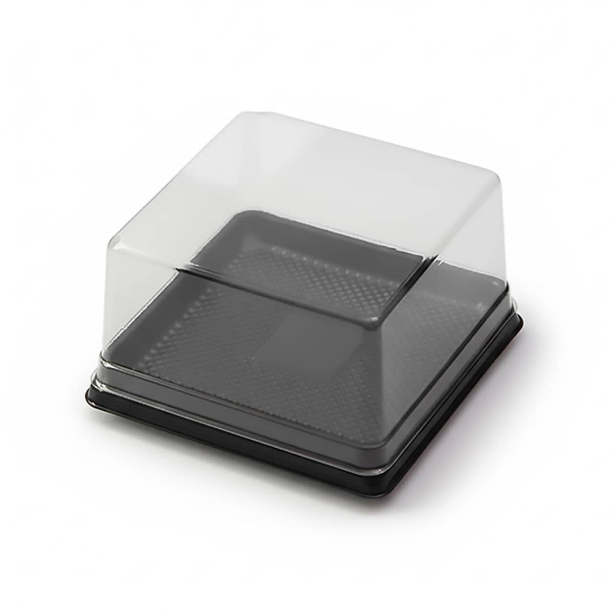 Transparent Disposable Cake Box 12 x 12 x 6.5 cm, Pack of 50 - Black