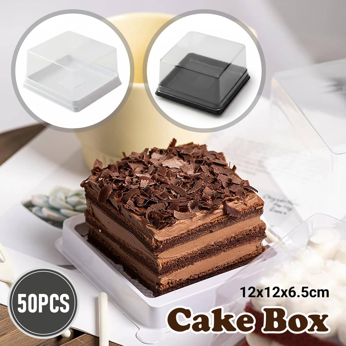 Transparent Disposable Cake Box 12 x 12 x 6.5 cm, Pack of 50 - Black - view 2