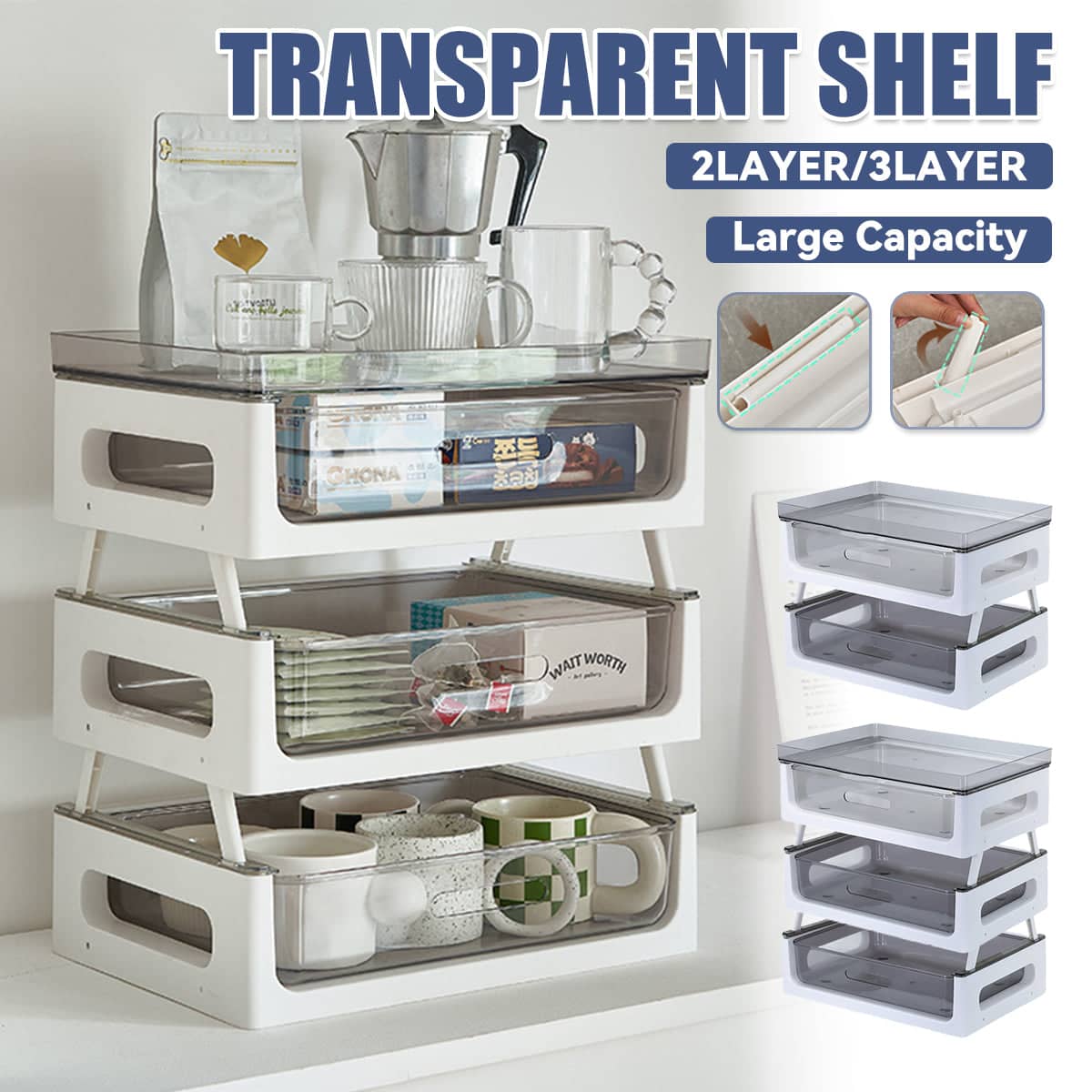 Transparent Drawer Storage Rack for Desk and Kitchen - 3-Layer - view 2