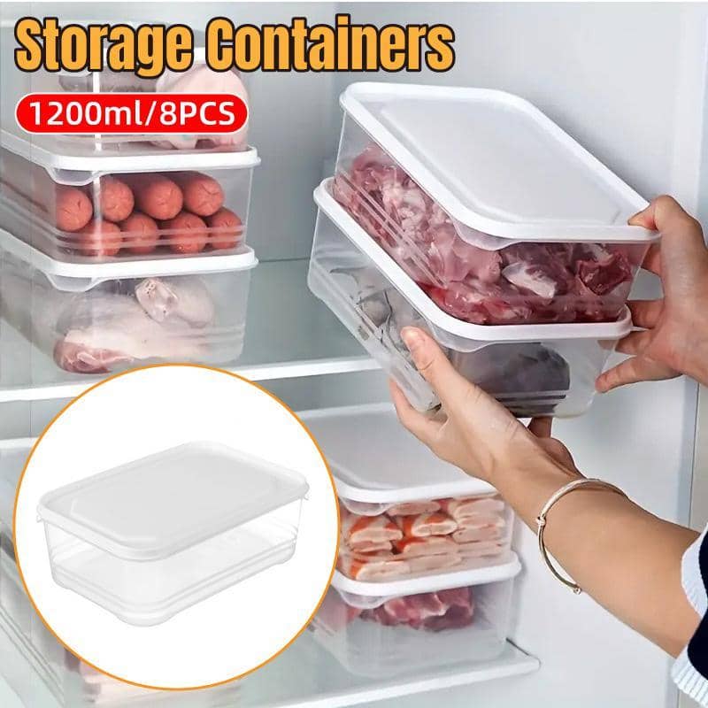 Transparent Fridge Storage Containers with Lids, Pack of 8