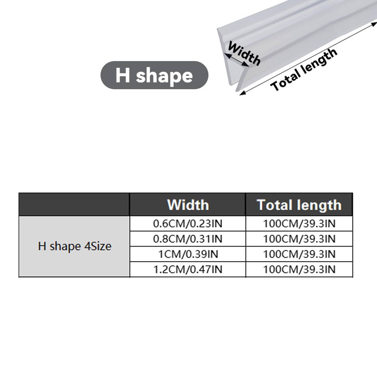 Transparent H Shape Silicone Door Seal Strip - 0.8 cm x 100 cm - view 4