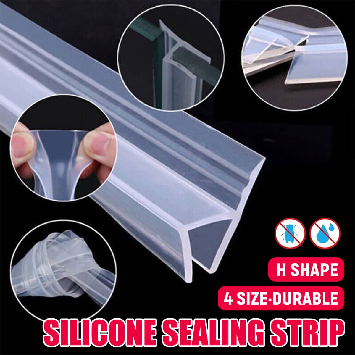 Transparent H Shape Silicone Door Seal Strip - 1 cm x 100 cm - view 2