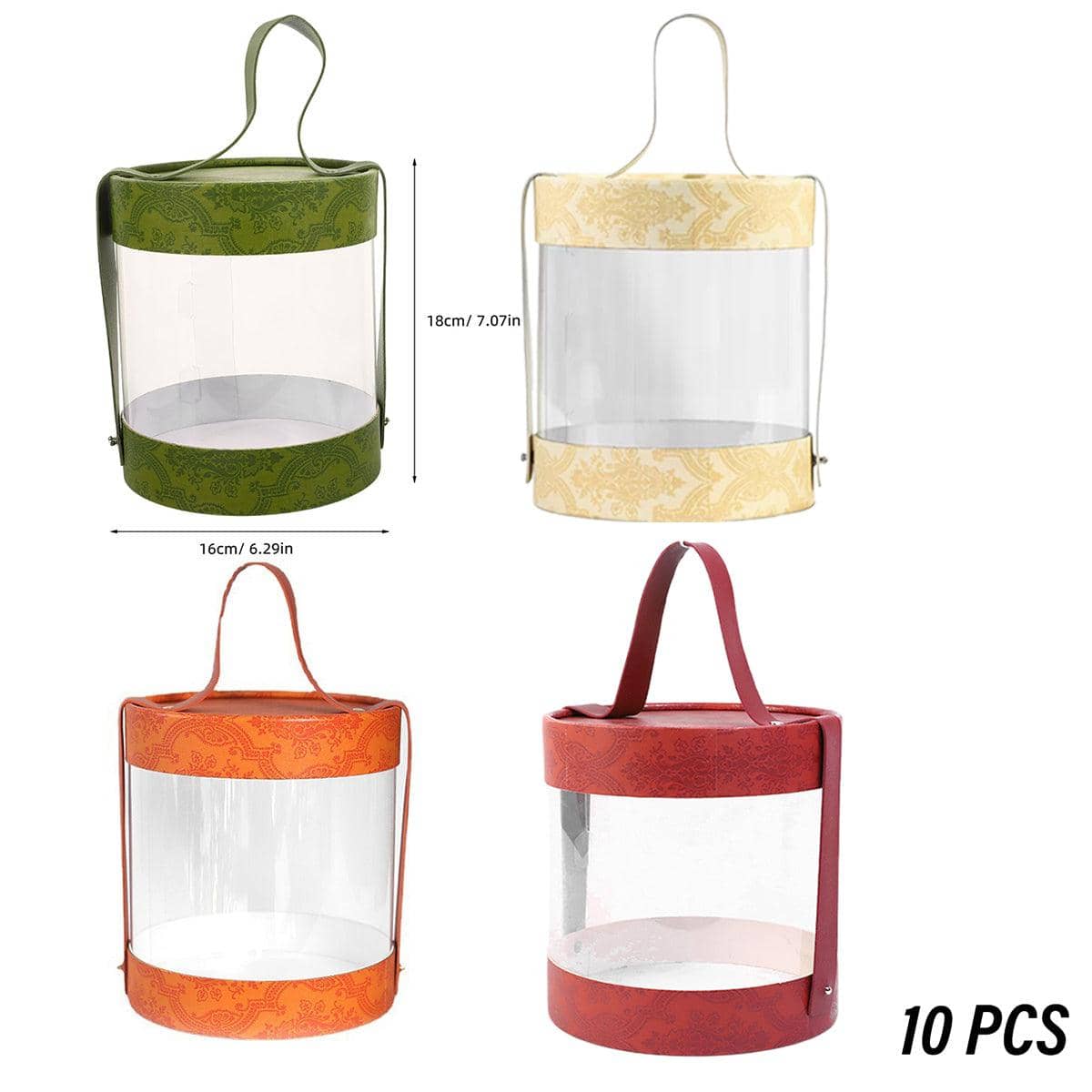 Transparent Hug Bucket Gift Boxes with Handle, Pack of 10 Dessert and Candy Boxes - Red - view 4