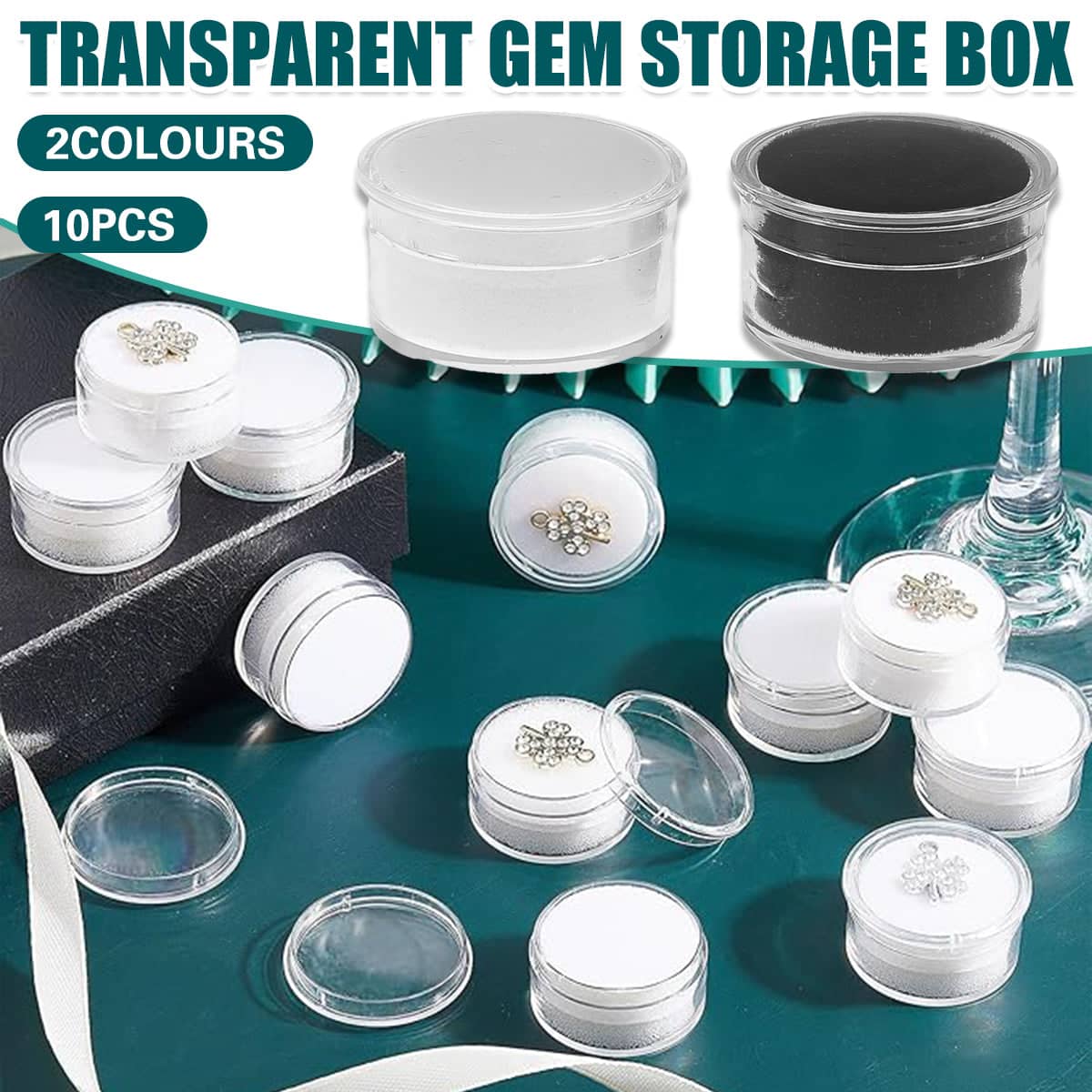 Transparent Jewellery Gem Storage Cases, Pack of 10 - White Lining - view 2