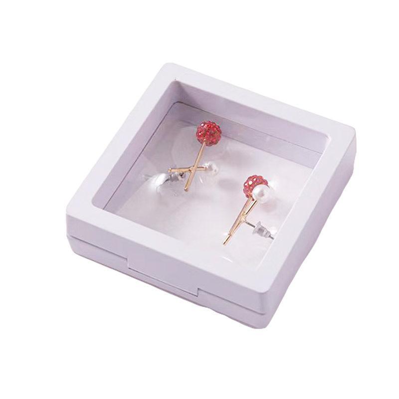 Transparent Jewellery Storage Boxes with PE Film, Pack of 10 - White, 9 x 9 x 2 cm