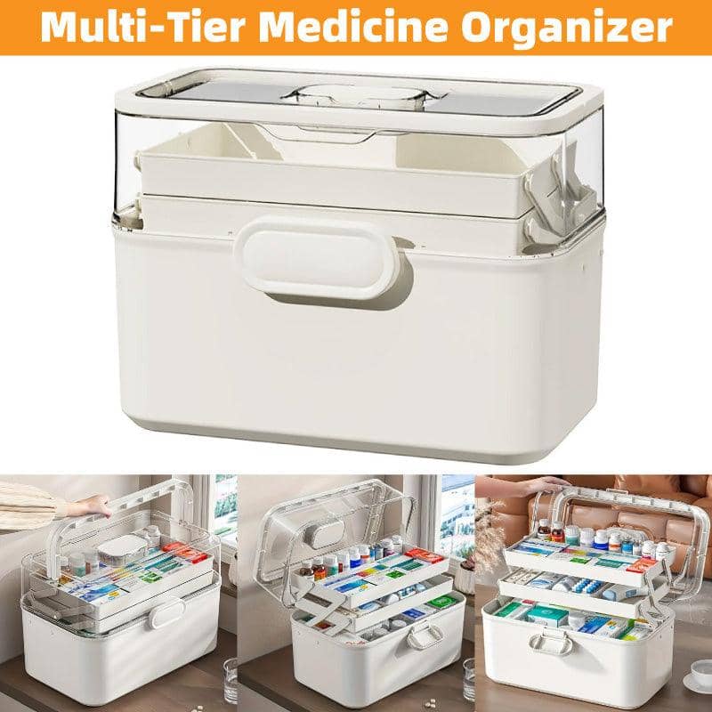 Transparent Multi-Layer First Aid and Pill Storage Box Organiser