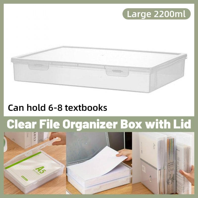 Transparent Plastic A4 File Box with Flip Lid, Dustproof Document Organiser