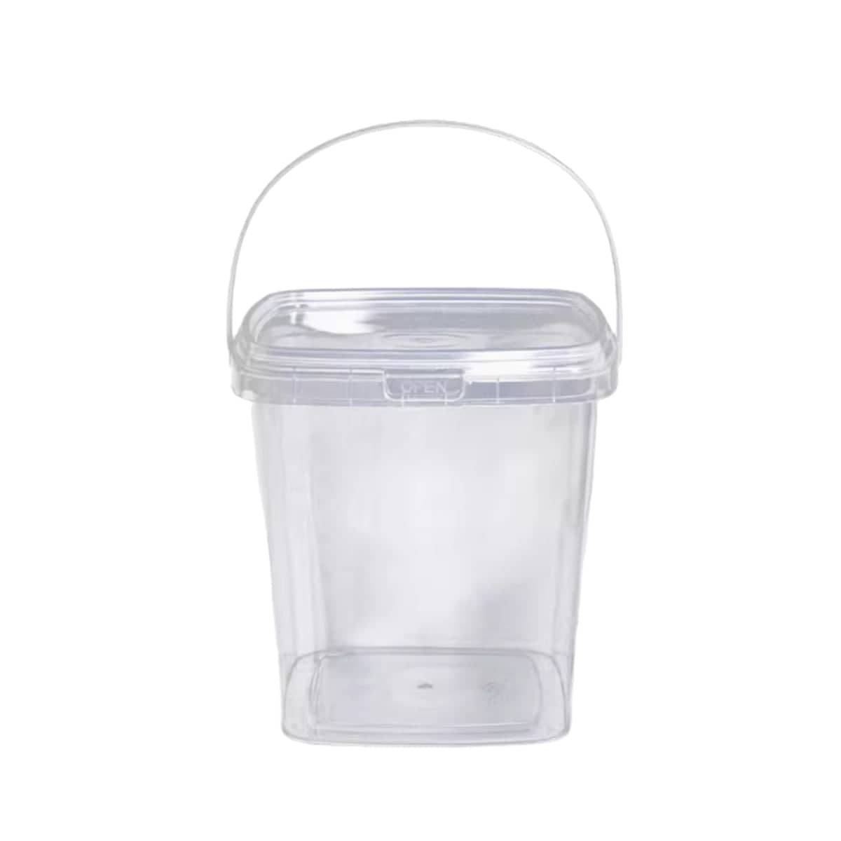 Transparent Plastic Bucket with Lid and Handle, Pack of 20 - Square 1000ml