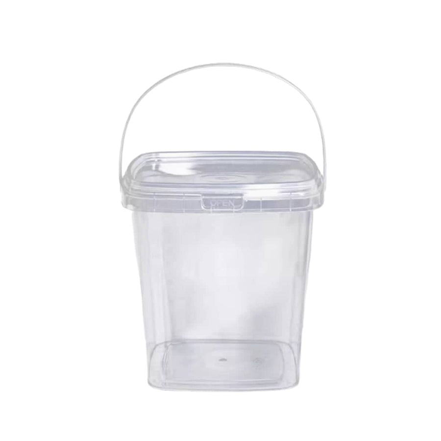 Transparent Plastic Bucket with Lid and Handle, Pack of 20 - Square 1000ml
