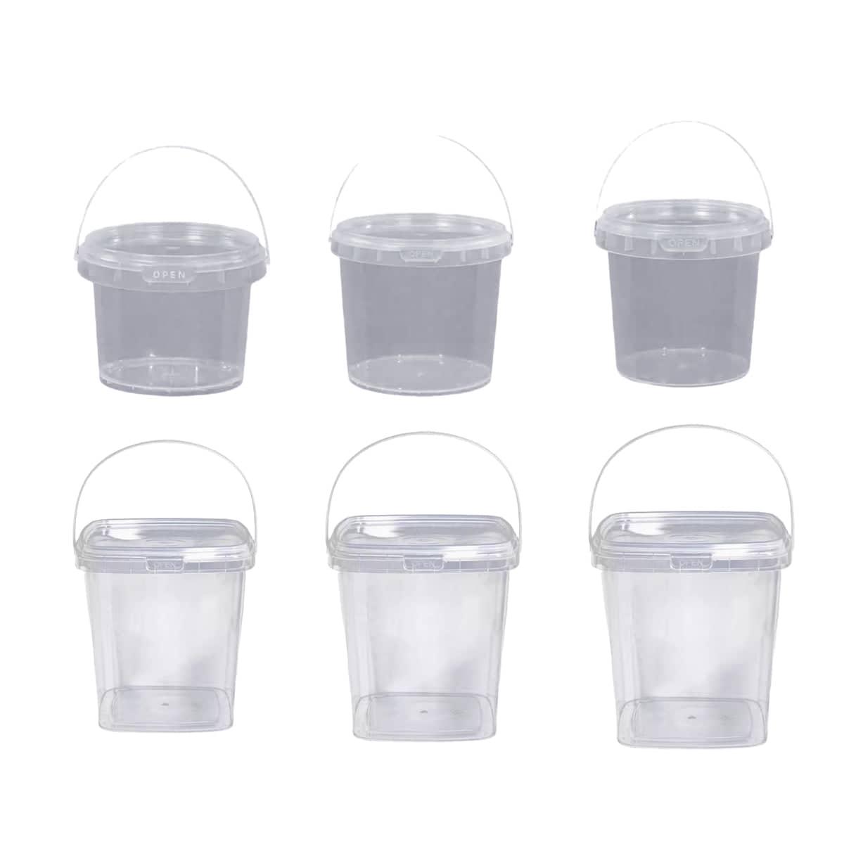 Transparent Plastic Bucket with Lid and Handle, Pack of 20 - Square 1000ml - view 3