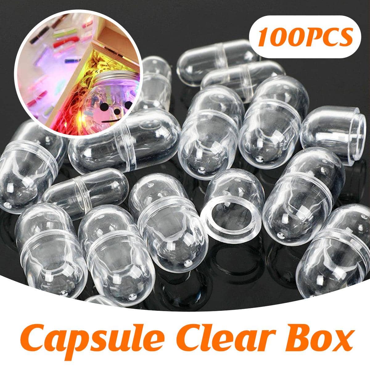 Transparent Plastic Capsule Storage Boxes for DIY Crafts, Pack of 100
