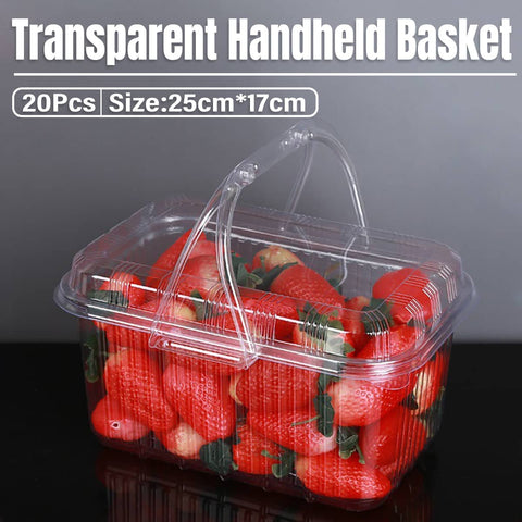 Transparent Plastic Fruit Baskets with Handle - Pack of 20