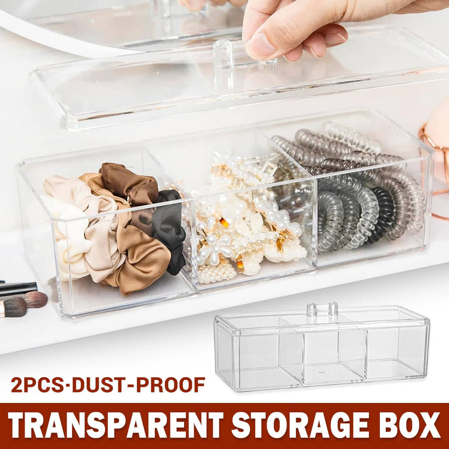 Transparent Plastic Storage Boxes with Lids - Pack of 2 for Desktop and Pantry