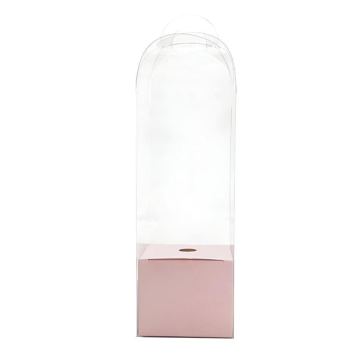 Transparent PVC Flower Gift Boxes with Handle, Pack of 10 - Pink