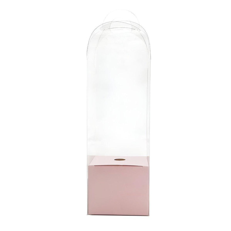 Transparent PVC Flower Gift Boxes with Handle, Pack of 10 - Pink