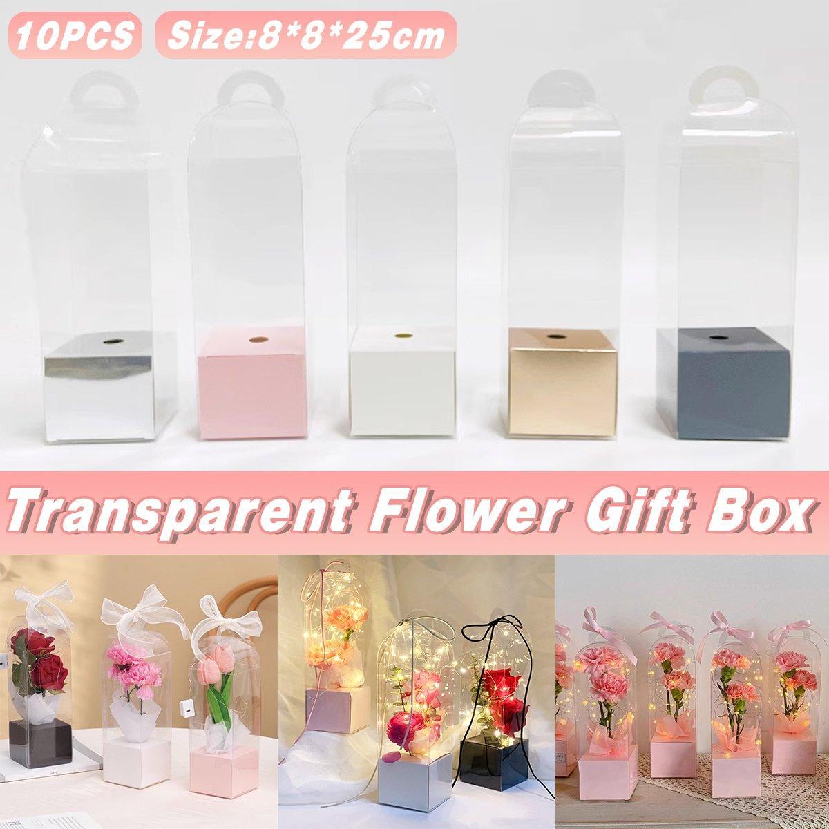 Transparent PVC Flower Gift Boxes with Handle, Pack of 10 - Pink - view 2