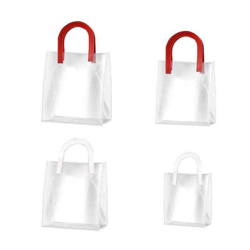 Transparent PVC Handheld Gift Bag with Red Handle Candy Container - Pack of 10 Large 24 x 14 x 26 cm - view 4