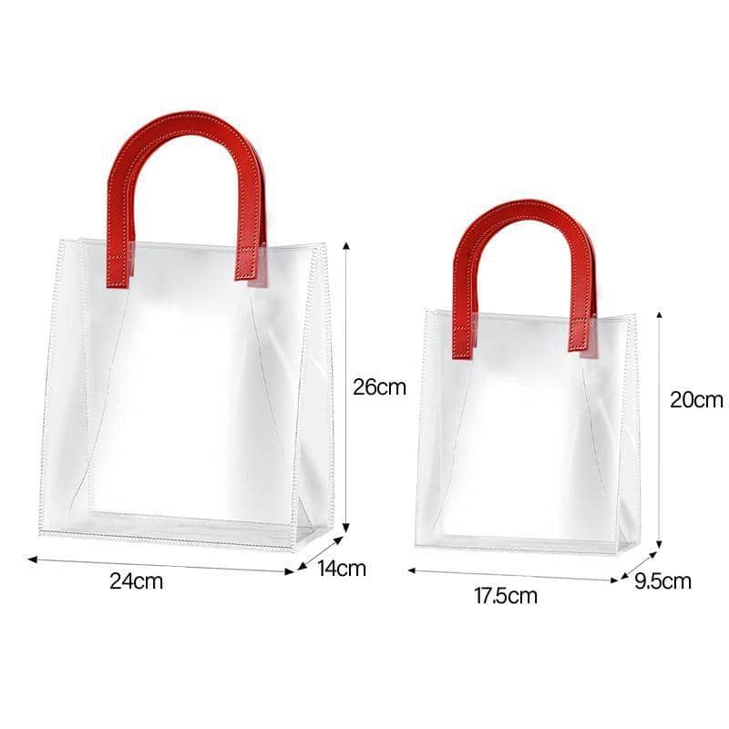 Transparent PVC Handheld Gift Bag with Red Handle Candy Container - Pack of 10 Small 17.5 x 9.5 x 20 cm - view 3