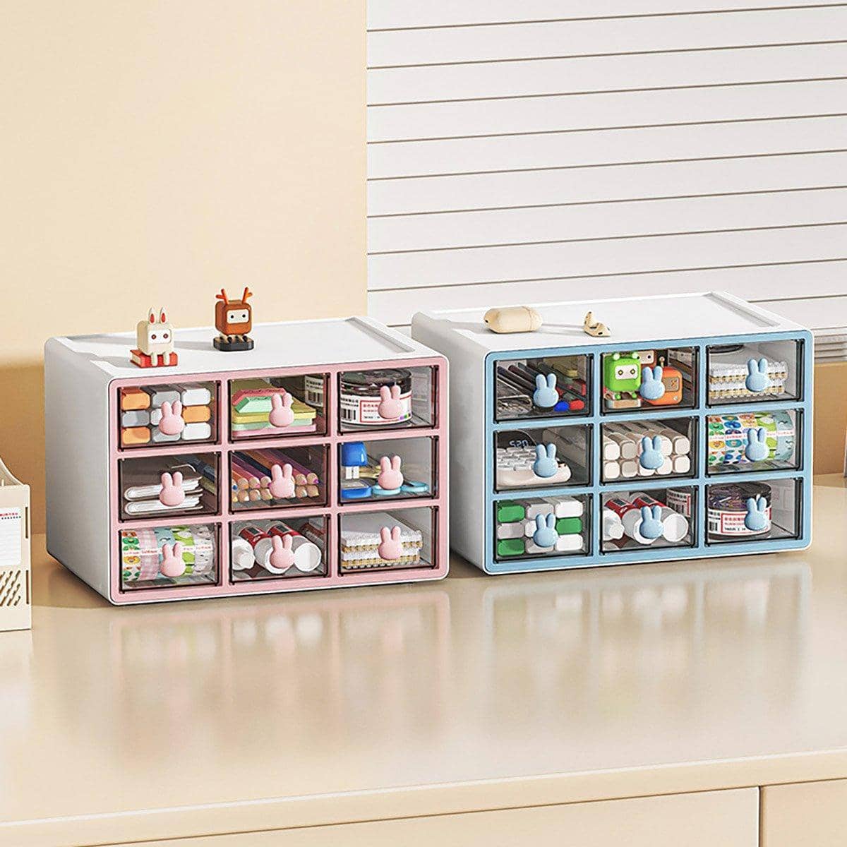 Transparent Rabbit Desktop Storage Organiser, 3 Grid - Blue - view 5