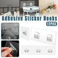 Transparent Seamless No-Drill Bathroom Wall Hooks, Pack of 12
