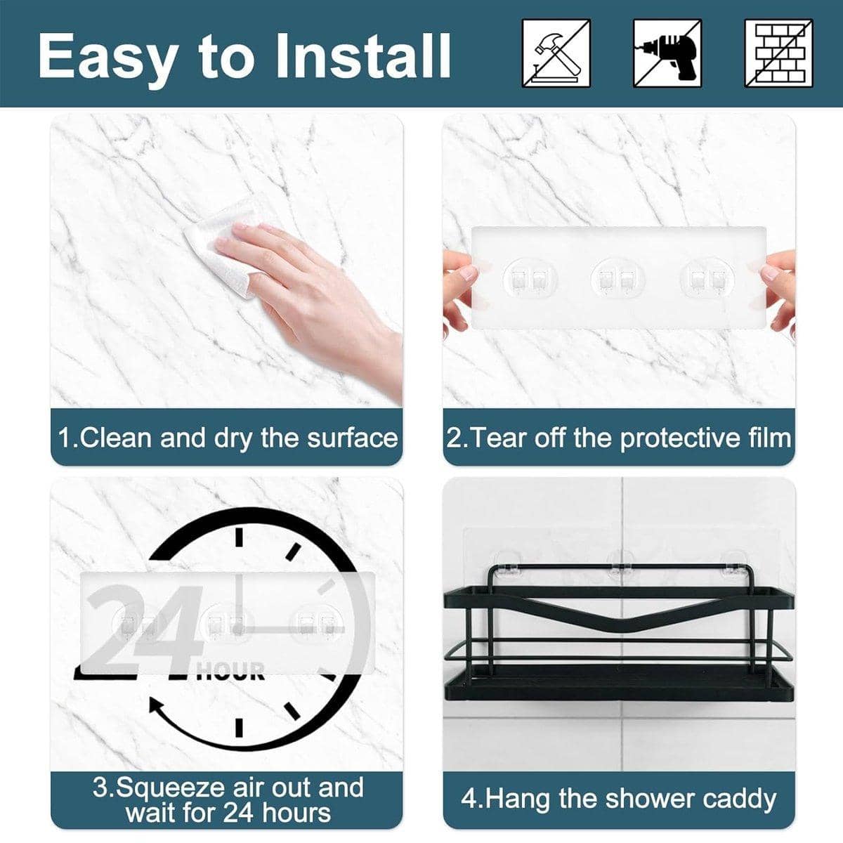 Transparent Seamless No-Drill Bathroom Wall Hooks, Pack of 12 - view 5
