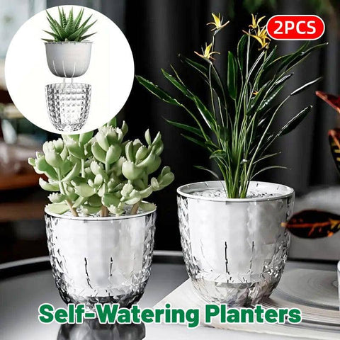 Transparent Self-Watering Flowerpots - 2 Pack, 11 cm