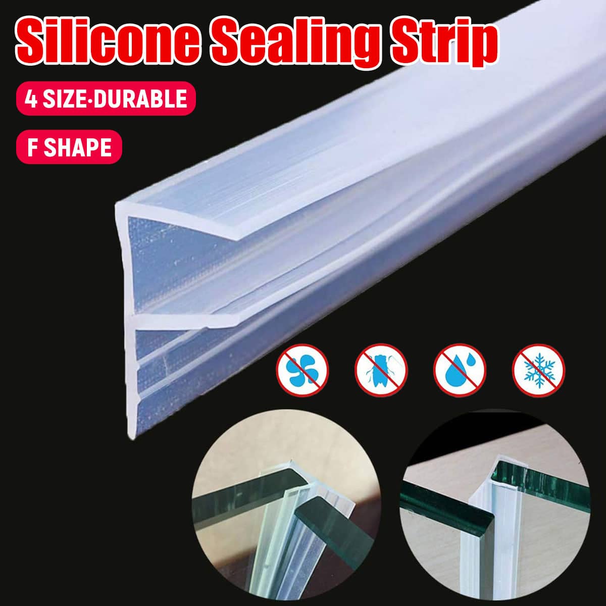 Transparent Silicone F-Shape Seal Strip for Glass Doors and Windows - 0.6cm x 100cm - view 2