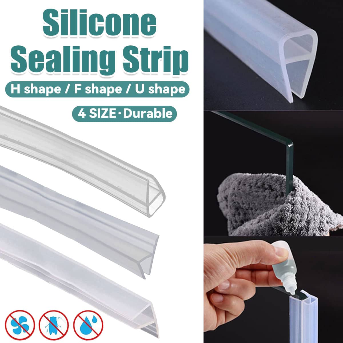 Transparent Silicone F-Shape Seal Strip for Glass Doors and Windows - 0.6cm x 100cm - view 5
