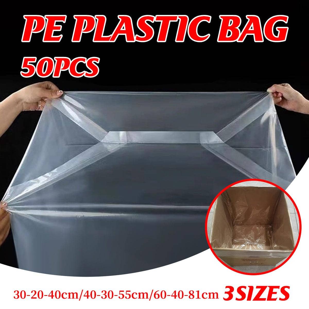 Transparent Square-Bottom Carton Liner Bags, Pack of 50 - 40 x 30 x 55 cm - view 2