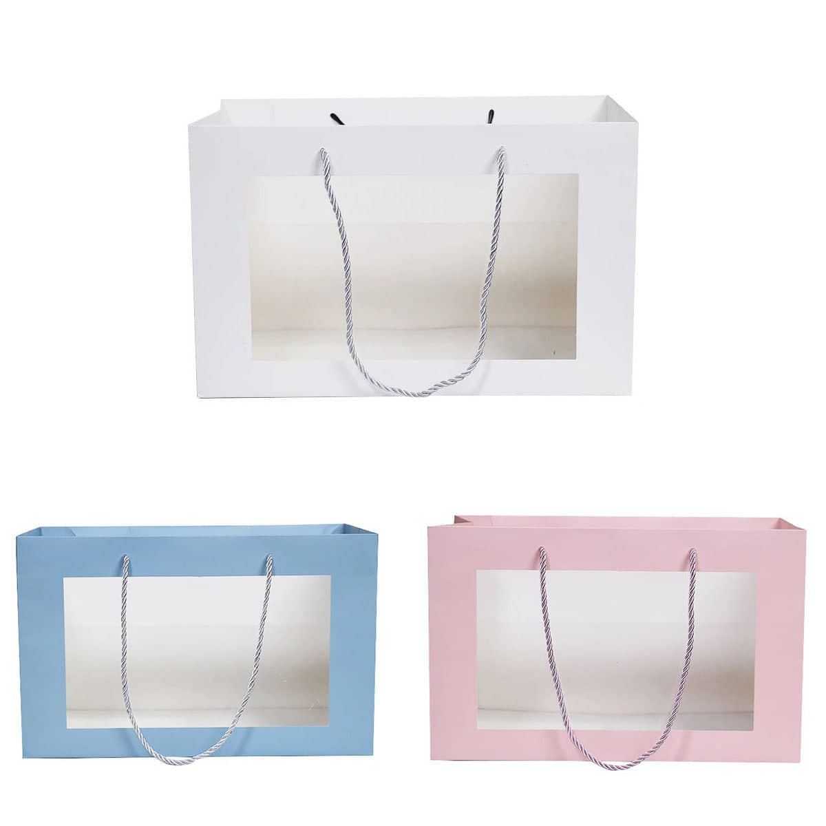 Transparent Window Gift Bags, Pack of 10 - White - view 3