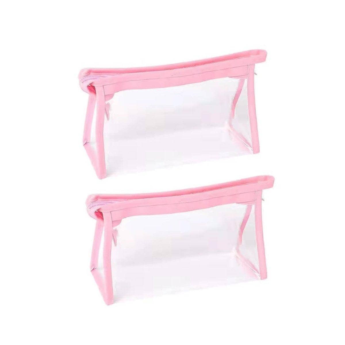 Transparent Zipper Pencil Case Pouches, Pack of 2 - Pink