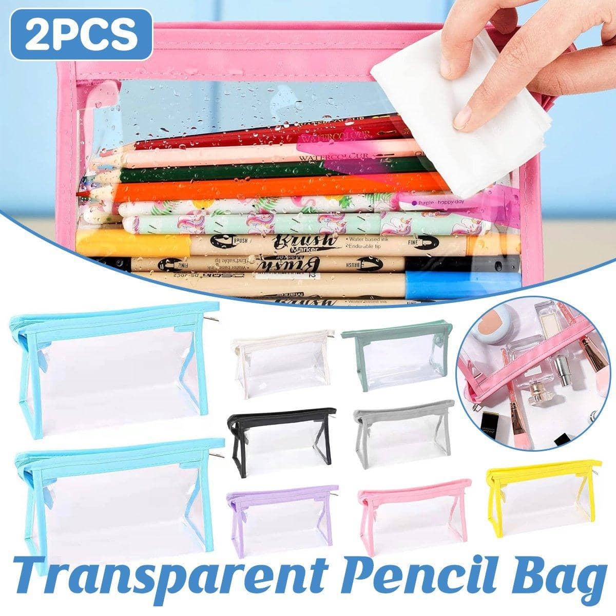 Transparent Zipper Pencil Case Pouches, Pack of 2 - White - view 2
