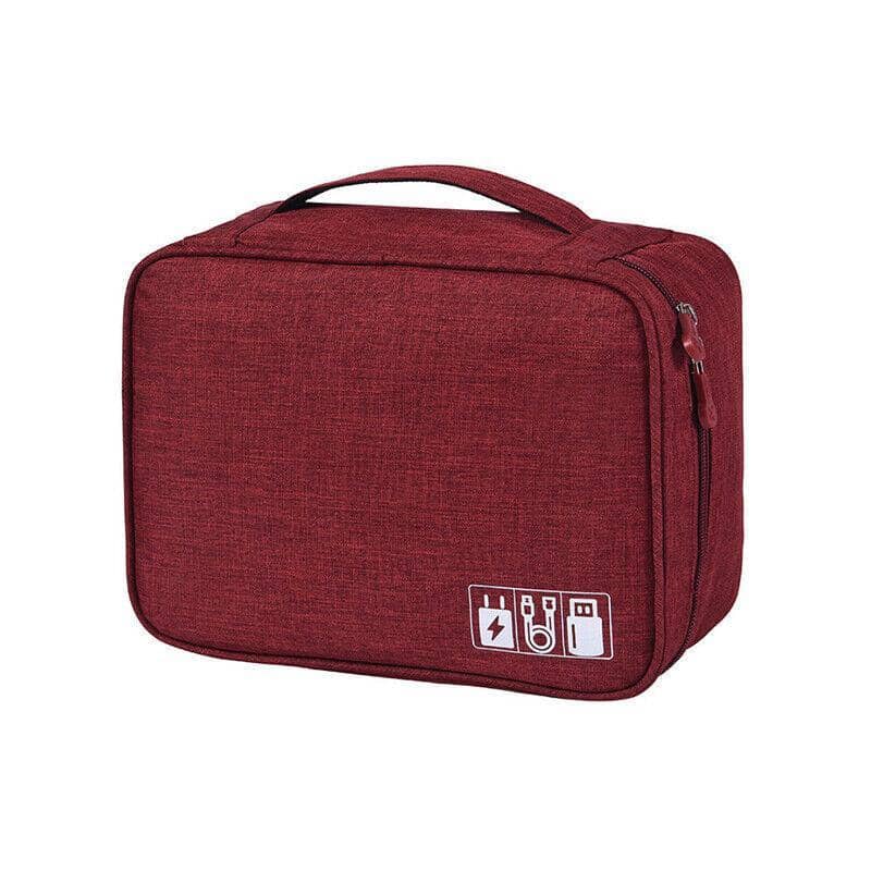Travel Cable Organiser Bag for Chargers and Electronic Accessories - Wine Red