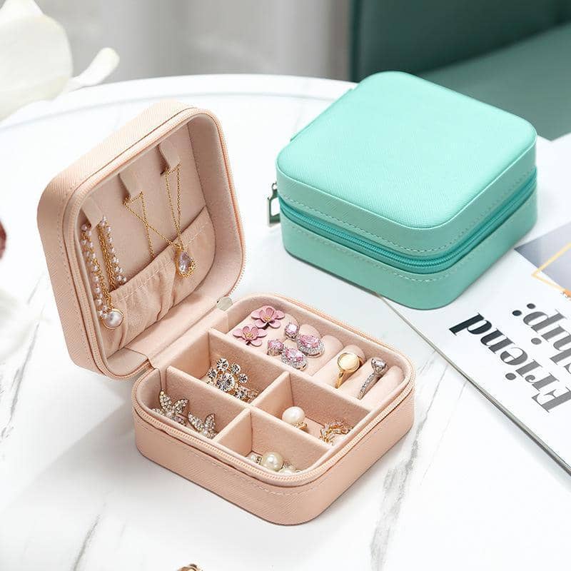 Travel Jewellery Organiser Box, PU Leather - Magenta, 10 x 10 x 5cm - view 5
