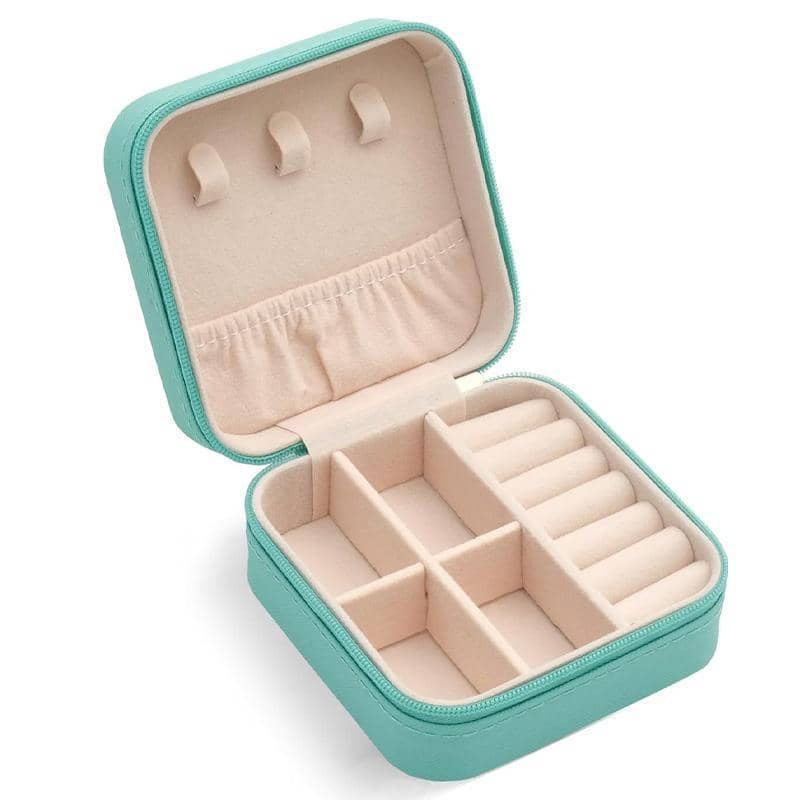 Travel Jewellery Organiser Box, PU Leather - Mint Green, 10 x 10 x 5cm