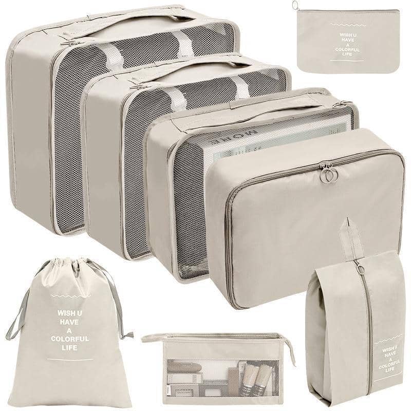 Travel Packing Cubes, Set of 8 - Beige