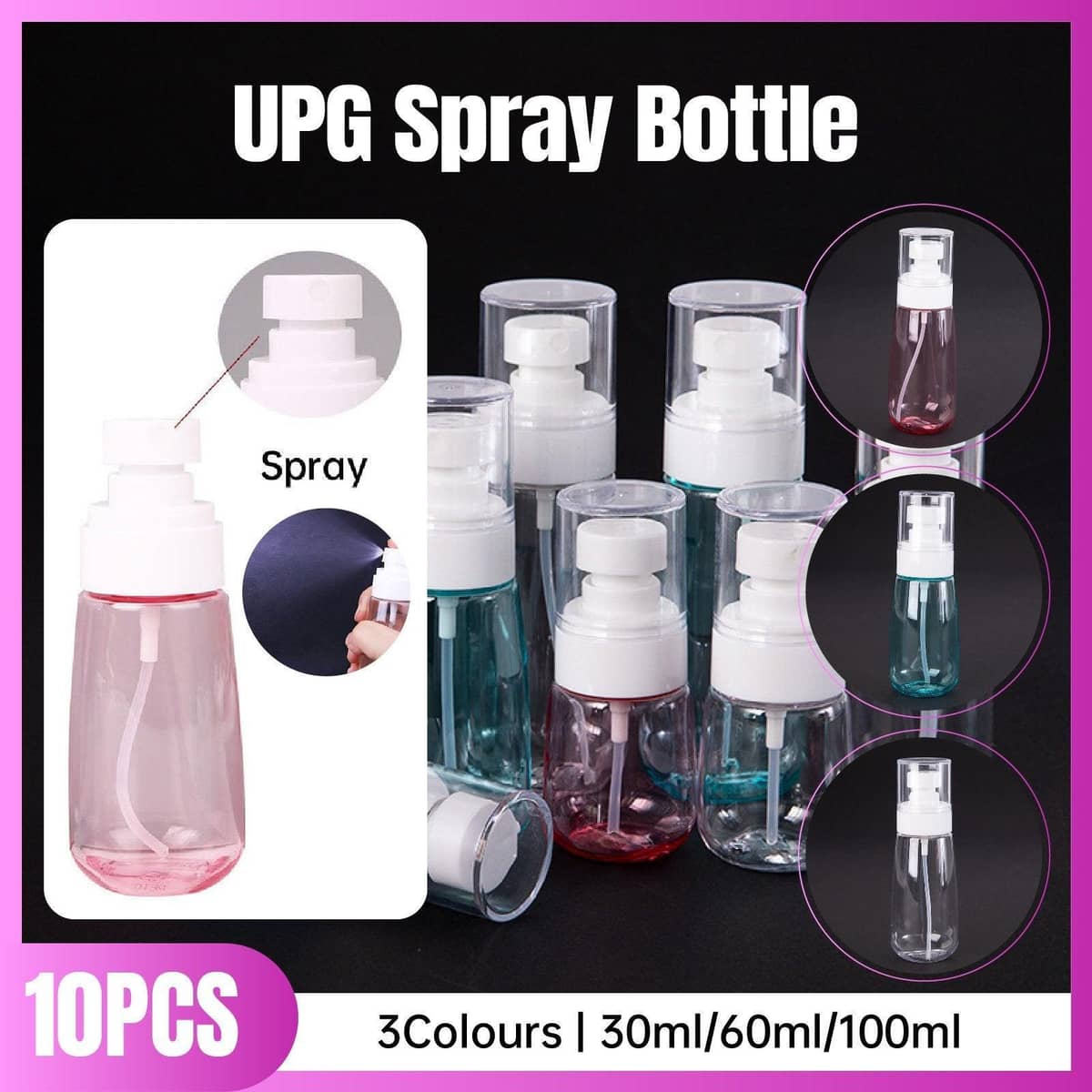 Travel Spray Bottles, Pack of 10 - Pink, 100 ml - view 2