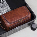 Travel Toiletry Bag Large Capacity Waterproof PU Leather Cosmetic Organiser - Red Brown - view 5