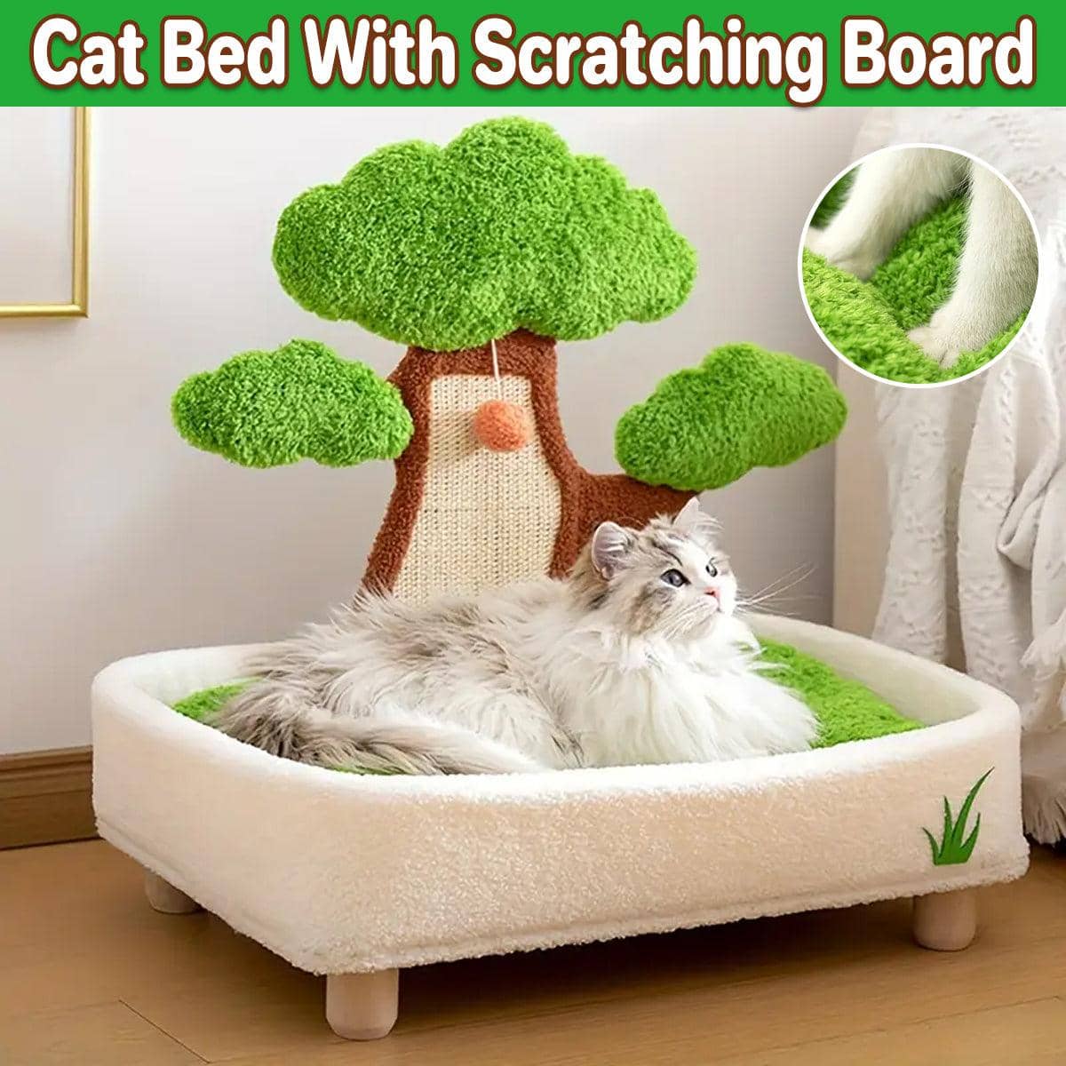 Tree Shape Cat Scratching Board Bed with Velvet Nest