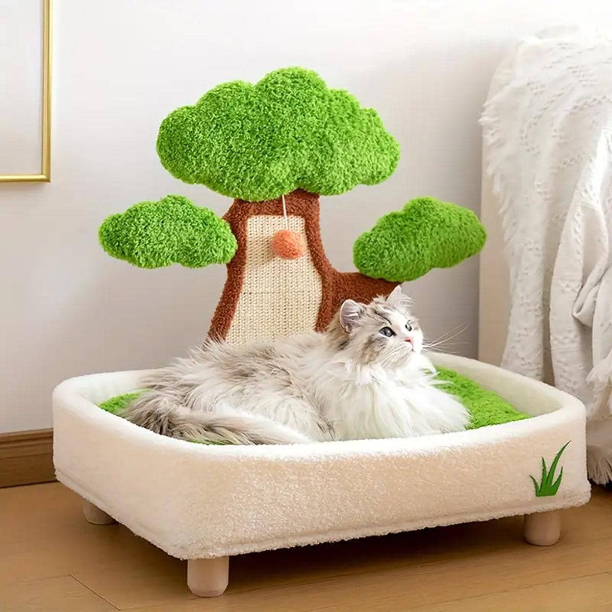 Tree Shape Cat Scratching Board Bed with Velvet Nest - view 5